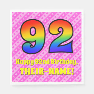 Serviette En Papier 92e anniversaire : Pink Stripes & Hearts, Arc-en-c