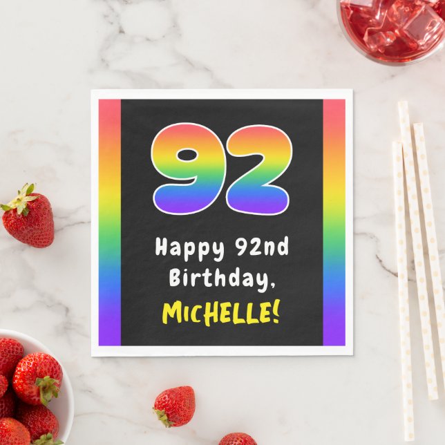 Serviette En Papier 92e anniversaire : Rainbow Spectrum # 92, Nom pers (En situation)