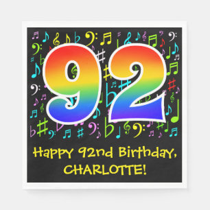 Serviette En Papier 92e anniversaire - Symboles de musique colorée, A