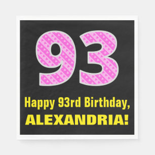 Serviette En Papier 93e anniversaire : Pink Stripes and Hearts "93" + 