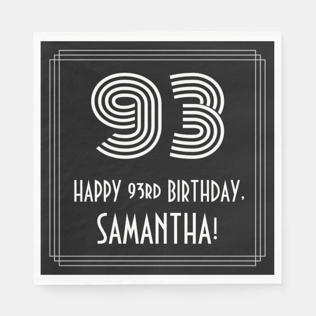 Serviette En Papier 93ème anniversaire : Art Déco Inspiré Look "93" +  (Devant)