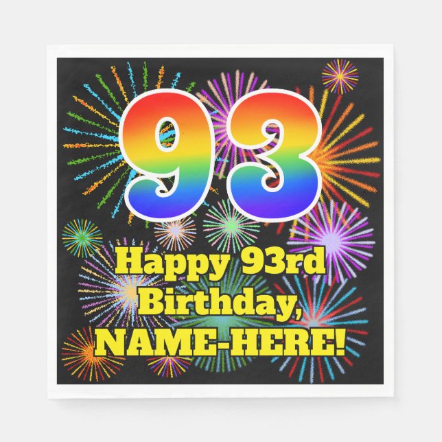 Serviette En Papier 93ème anniversaire : Fun Fireworks Motif + Rainbow (Devant)