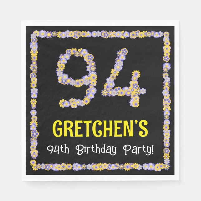 Serviette En Papier 94e anniversaire : Floral Flowers Numéro, Nom pers (Devant)