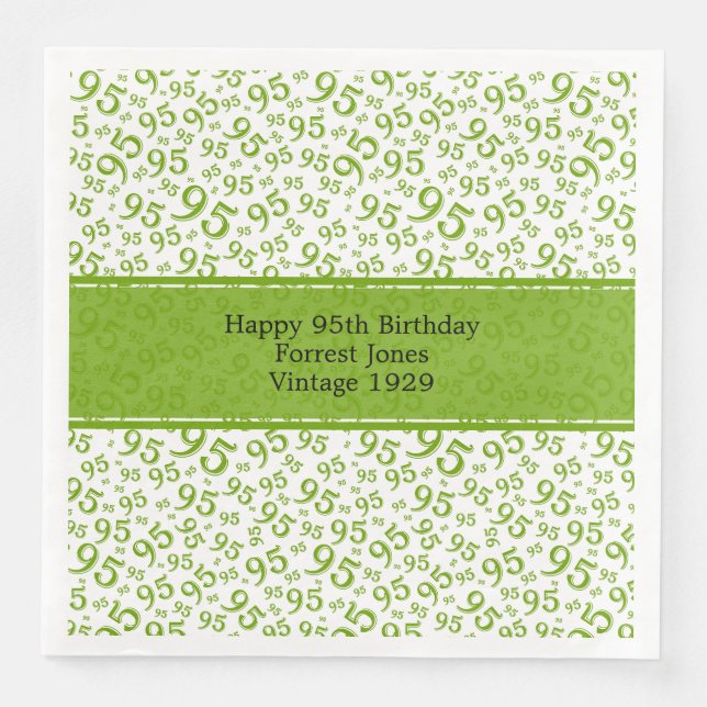 Serviette En Papier 95e anniversaire Cool Numéro Motif Vert/Blanc (Devant)