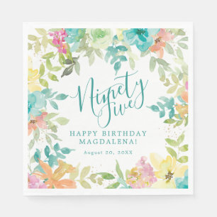 Serviette En Papier 95e Anniversaire Eté Aquarelle Floral Personnalisé