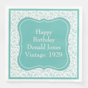 Serviette En Papier 95e anniversaire Turquoise/blanc Motif numéro de s