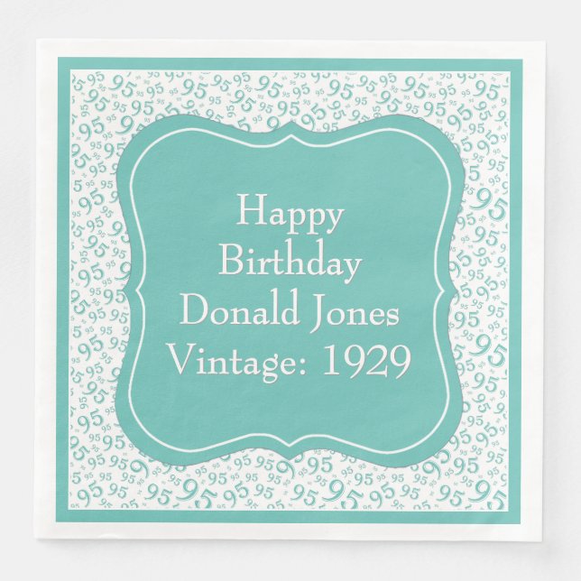 Serviette En Papier 95e anniversaire Turquoise/blanc Motif numéro de s (Devant)