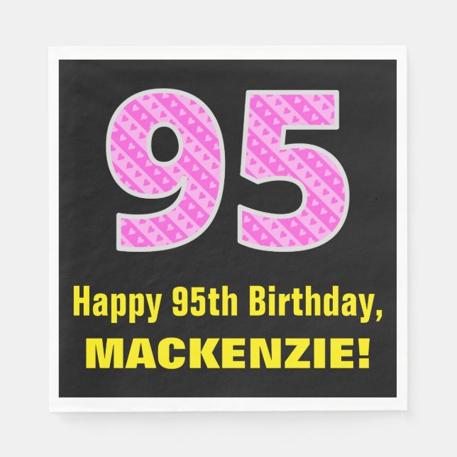 Serviette En Papier 95ème anniversaire : Pink Stripes and Hearts "95"  (Devant)