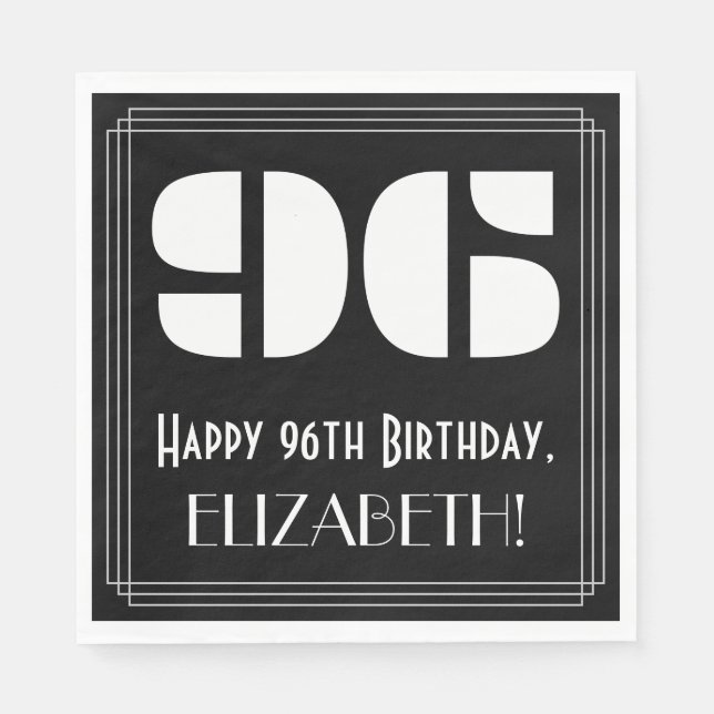 Serviette En Papier 96ème anniversaire : Art Déco Inspiré Look "96" +  (Devant)