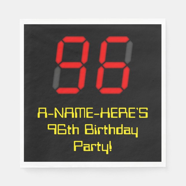 Serviette En Papier 96ème anniversaire : Rouge Digital Clock Style "96 (Devant)
