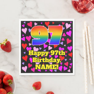 Serviette En Papier 97e anniversaire : Amour Hearts Motif, Arc-en-ciel