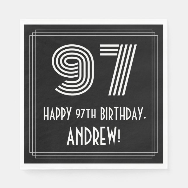 Serviette En Papier 97ème anniversaire : Art Déco Inspiré Look "97" +  (Devant)