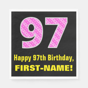 Serviette En Papier 97ème anniversaire : Pink Stripes and Hearts "97" 