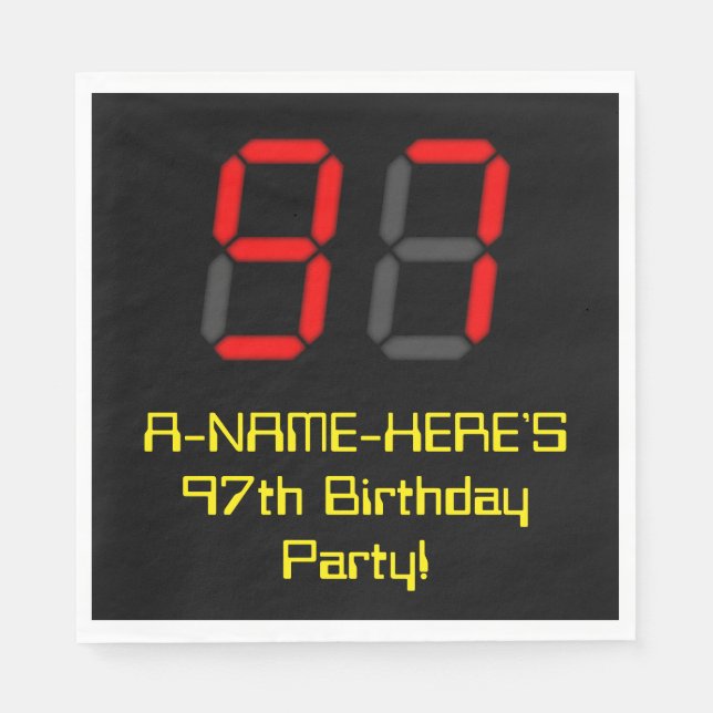 Serviette En Papier 97ème anniversaire : Rouge Digital Clock Style "97 (Devant)