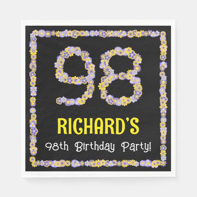 Serviette En Papier 98e anniversaire : Floral Flowers Numéro, Nom pers (Devant)