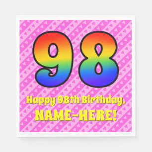 Serviette En Papier 98e anniversaire : Pink Stripes & Hearts, Rainbow 