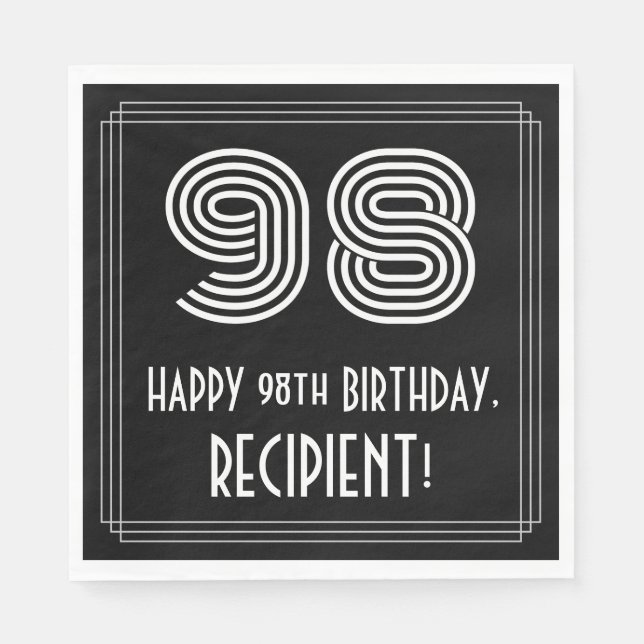 Serviette En Papier 98ème anniversaire : Art Déco Inspiré Look "98" +  (Devant)