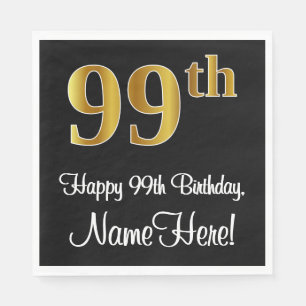 Serviette En Papier 99e anniversaire ~ Elégant Luxueux Faux Gold Look