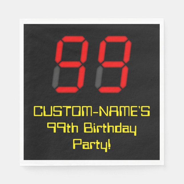 Serviette En Papier 99e anniversaire : Rouge Digital Clock Style "99"  (Devant)
