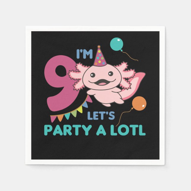 Serviette En Papier 9e Anniversaire Axolotl Neuf Anniversaire Cute Axo (Devant)