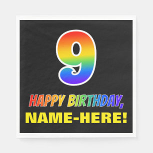 Serviette En Papier 9e anniversaire : Bold, amusant, simple, arc-en-ci