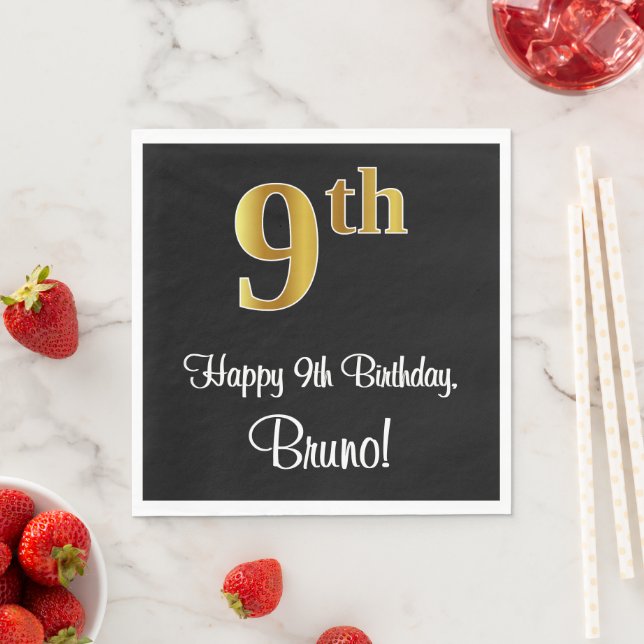 Serviette En Papier 9e anniversaire ~ Elégant luxe Faux Gold Look # (En situation)