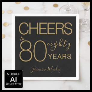 Serviette En Papier À 80 ans Élégant Anniversaire Or Noir