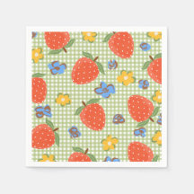 Serviette en papier à carreaux à la fraise | Fête 