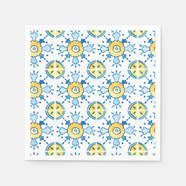 Serviette en papier à carreaux méditerranéens bleu (Devant)