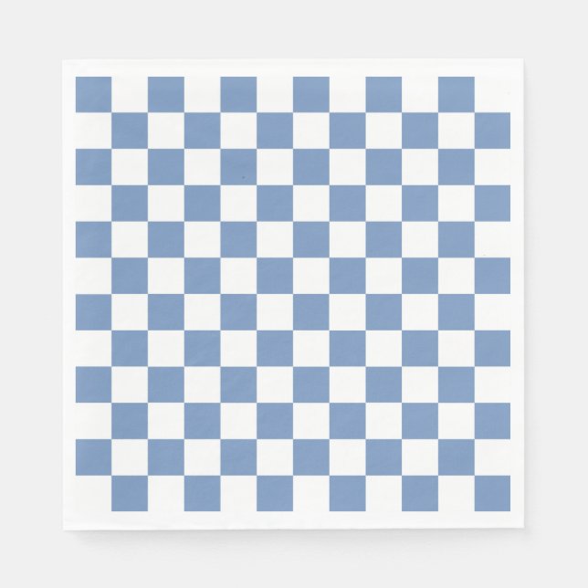 Serviette En Papier à damiers bleu/gris et blanc (Devant)