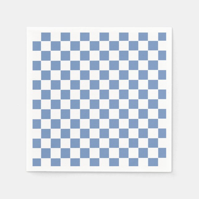 Serviette En Papier à damiers bleu/gris et blanc (Devant)