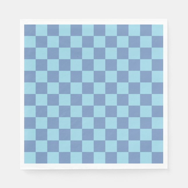 Serviette En Papier à damiers bleu/gris et bleu pastel (Devant)