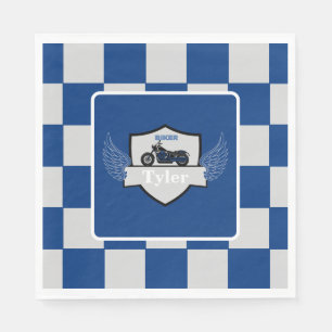 Serviette En Papier À damiers et moto bleu et gris