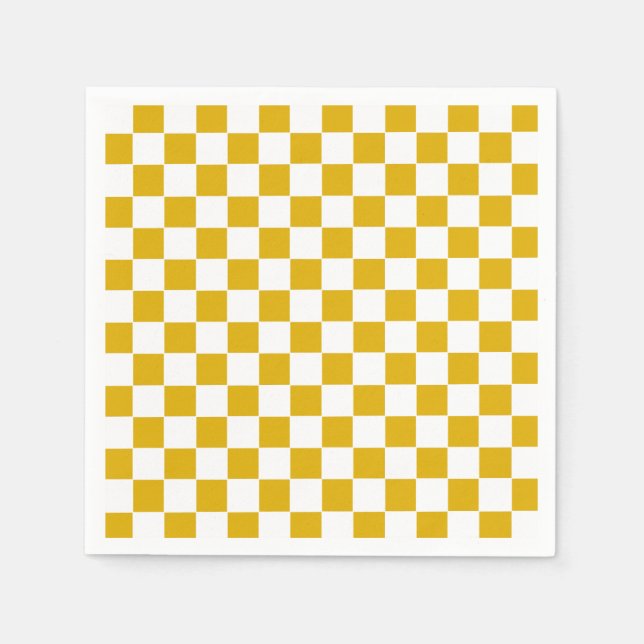 Serviette En Papier à damiers moutarde jaune et blanc (Devant)