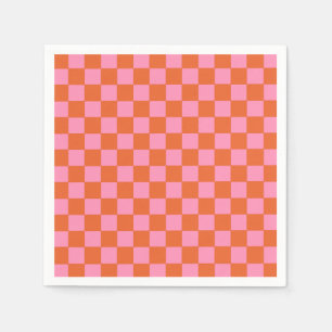Serviette En Papier à damiers orange et rose