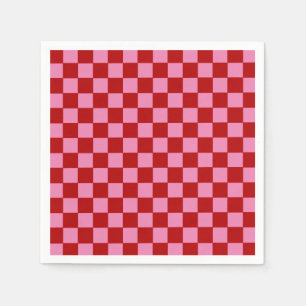 Serviette En Papier à damiers rouge et rose chaud