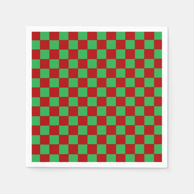 Serviette En Papier à damiers rouge et vert (Devant)