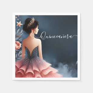 Serviette En Papier À Glam Ball Gown Spark Dark Navy Blue Quinceanera