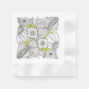 Serviette en papier à gribouillis de fleurs noir e
