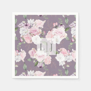 Serviette en papier à monogramme floral Roseraie