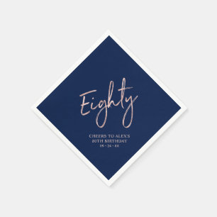 Serviette En Papier À quatre-vingts ans Rose Gold & Navy 80e anniversa