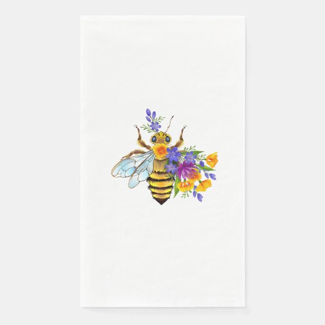 Serviette En Papier Abeille à fleurs avec plantes sauvages (Devant)