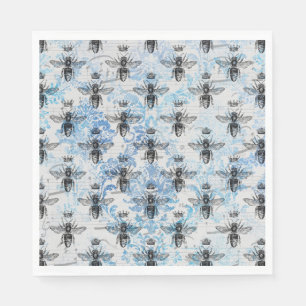 Serviette En Papier Abeille de miel bleu Damask