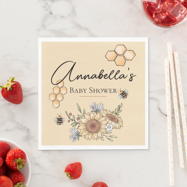 Serviette En Papier Abeilles de miel et tournesols (En situation)