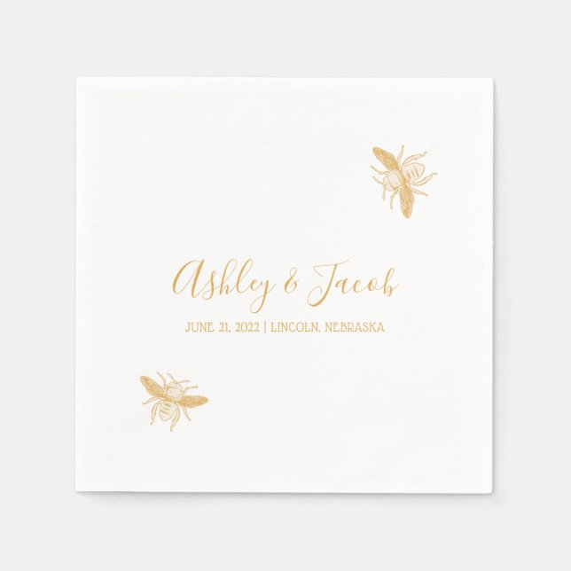Serviette En Papier Abeilles et Golden Honeycomb Motif Mariage (Devant)