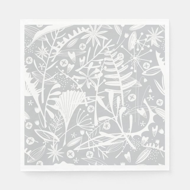 Serviette En Papier Abondance Botanique Argent Gris Napkin (Devant)