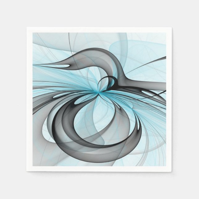 Serviette En Papier Abstract Anthracite Gray Blue Modern Fractal Art (Devant)