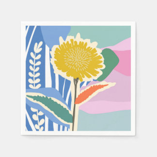Serviette En Papier Abstract Floral Dandelion Color Blocks Modern 