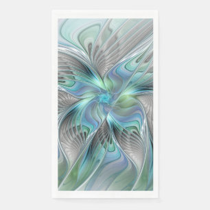 Serviette En Papier Abstrait Bleu Vert Papillon Imaginaire Fractal Art