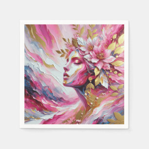 Serviette En Papier Abstrait Elegant femme visage rose feuille